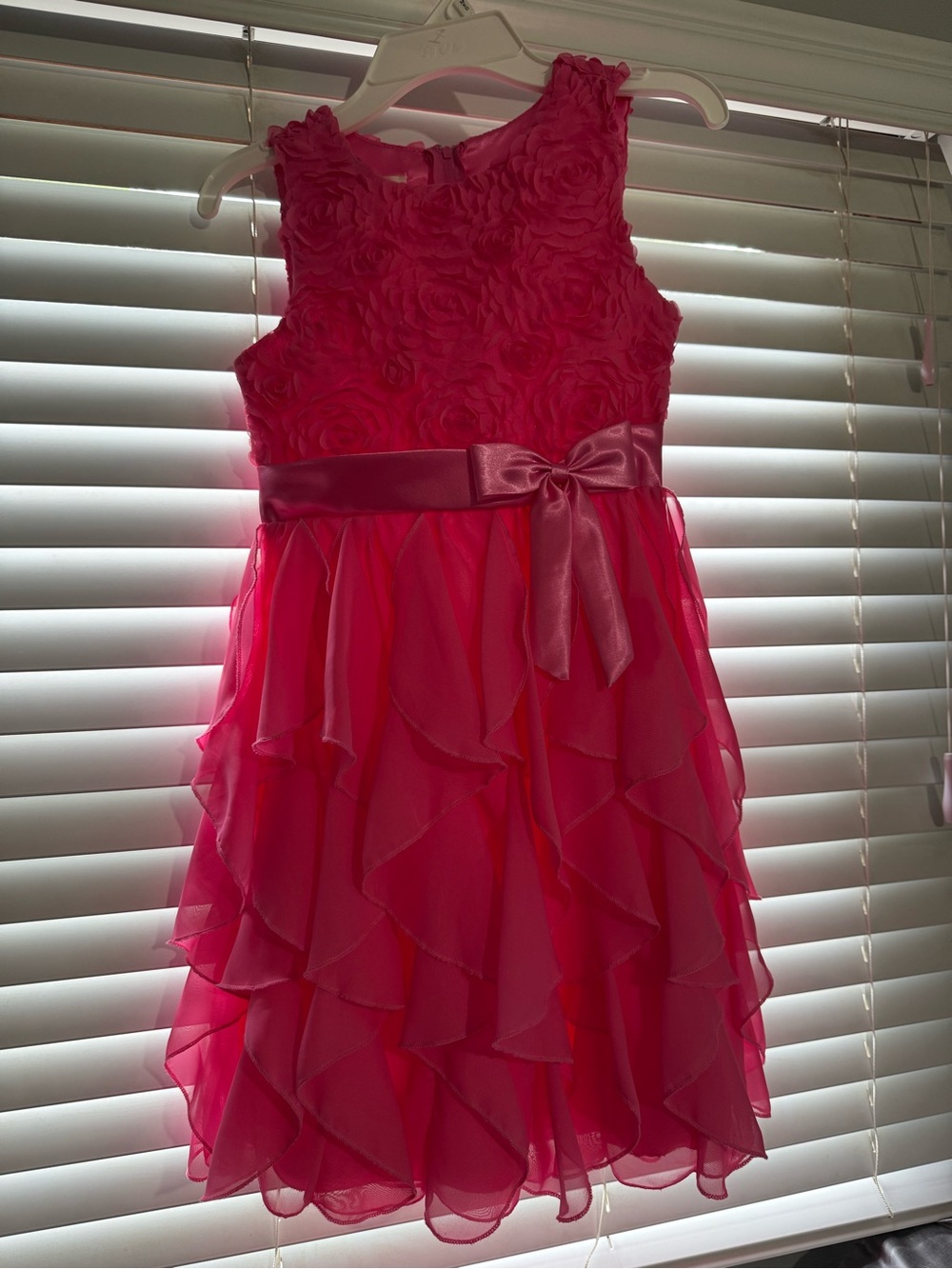 American Princess Hot Pink Floral Bodice Ruffle Dress with Satin Bow